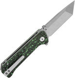 QSP Knife Grebe T Button Lock Green & Black Carbon Fiber Folding S35VN Tanto Knife 148G1