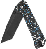 QSP Knife Grebe T Button Lock Blue & White & Black Carbon Fiber Folding S35VN Tanto Knife 148H2