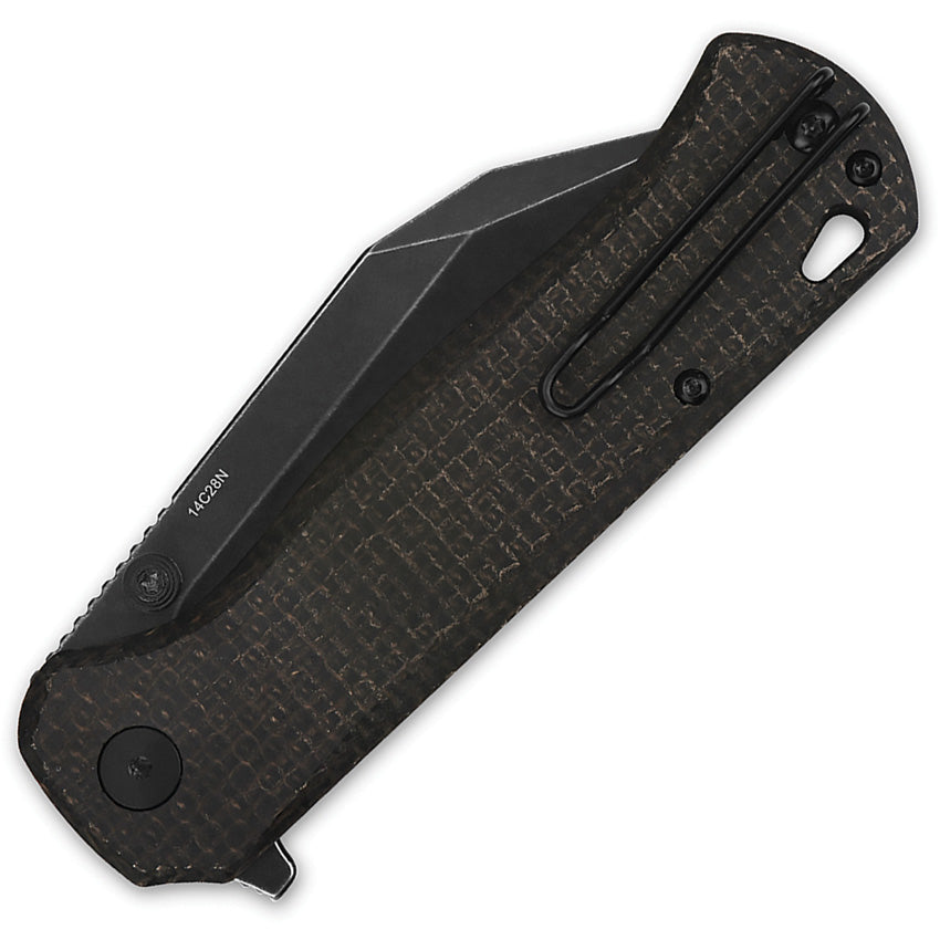 QSP Knife Swordfish Button Lock Brown Micarta Folding Black 14C28N Kni