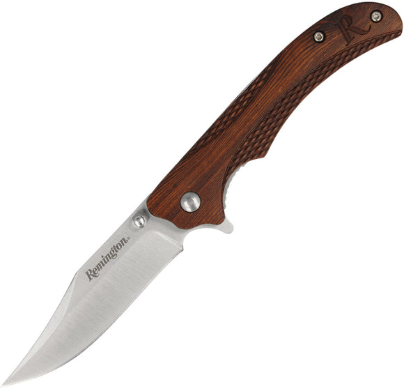 Remington Woodland Linerlock Brown Wood Folding Stainless Pocket Knife 15662