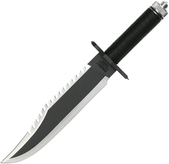 Rambo First Blood Part II Standard Black Nylon Cord Stainless Fixed Blade Knife w/ Sheath 9294