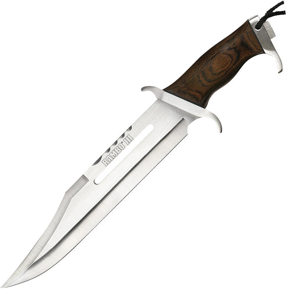 Rambo III Standard Edition Hardwood Stainless Steel Fixed Blade Knife w/ Sheath 9296