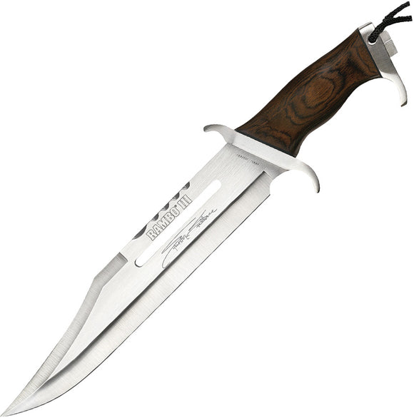 Rambo III Stallone Signature Hardwood Stainless Steel Fixed Blade Knife w/ Sheath 9297