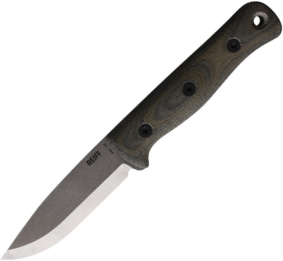 Reiff Knives F4 Scandi Bushcraft Micarta Carbon Fixed Blade Knife 40212BCBRLR