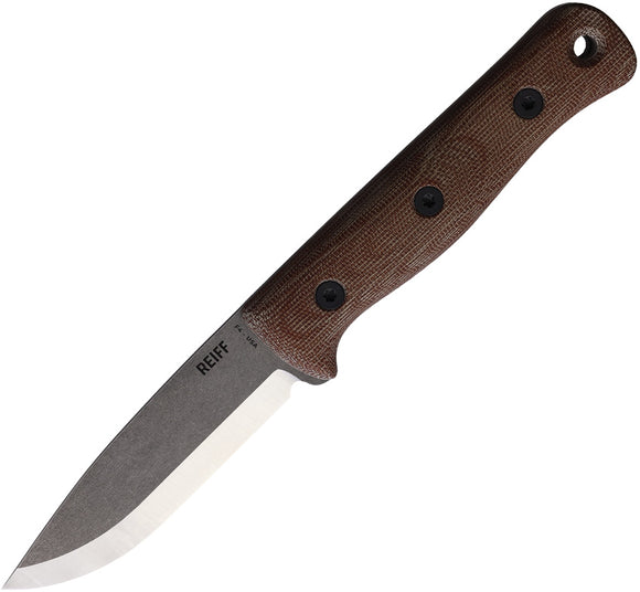 Reiff Knives F4 Scandi Bushcraft Micarta Carbon Fixed Blade Knife 4021NCMBRLR