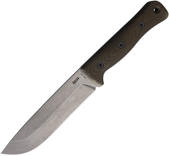 Reiff Knives F6 Leuku Survival Green Micarta Carbon Fixed Blade Knife 611GCMBLKR