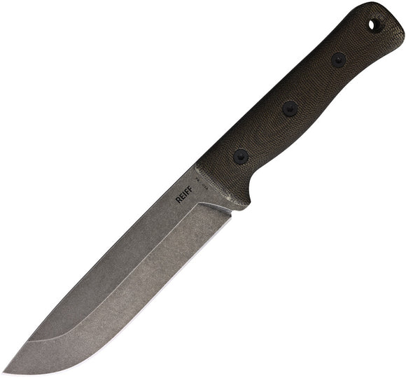 Reiff Knives F6 Leuku Survival Green Micarta Carbon Fixed Blade Knife 611GCMBRLR