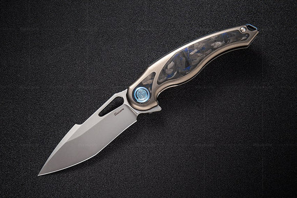 Rike Knife Unicorn Blue Carbon Fiber & Titanium M390 Folding Knife unibcf