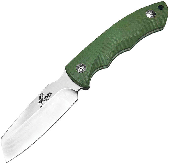Roper Knives Razor Fixed Blade Knife Green G10 1065 Carbon Steel w/ Sheath 023G