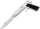 Rough Rider 45 Pistol Handle Stainless Folding Blade Knife + Black Sheath 1187- On Sale
