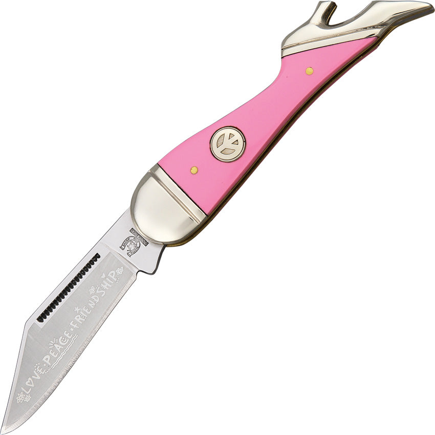 Rough Rider Pink Small Leg Folding Blade Love Peace Friendship