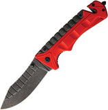 Rough Rider Rescue Linerlock Folding Blade Black Red Aluminum Handle Knife 1494