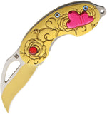 Rough Rider Mini Sweetheart Pink Linerlock A/O Folding Blade Brass Knife 1496