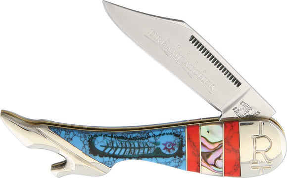 Rough Rider Dreamcatcher Leg Blue Red Turquoise Handle Folding Blade Knife 1523