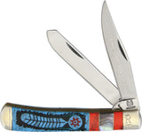 Rough Rider Dreamcatcher Trapper Blue & Red Turquoise Folding Blade Knife 1525   - On Sale
