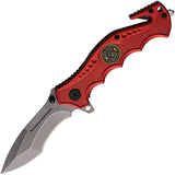 Rough Ryder Fire Fighter Rescue Linerlock Red Aluminum Folding Pocket Knife 2514