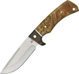 Rough Rider Burl Wood Handle Stainless Fixed Blade Hunting Knife + Sheath 844