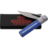 Rough Ryder Reserve Framelock Blue G10 & CF Folding D2 Steel Pocket Knife 035
