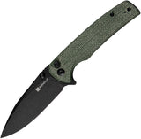SENCUT Sachse Folding Knife Button Lock Green Micarta 9Cr18MoV Steel 210072