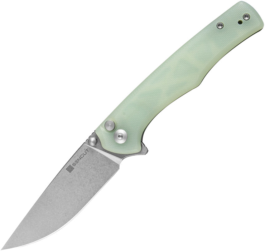SENCUT Crowley Pocket Knife Button Lock Jade G10 Folding D2 Steel Blad