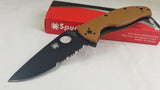 SPYDERCO Brown G-10 TENACIOUS Black Serrated Folding Pocket Knife - 122GPSBBN