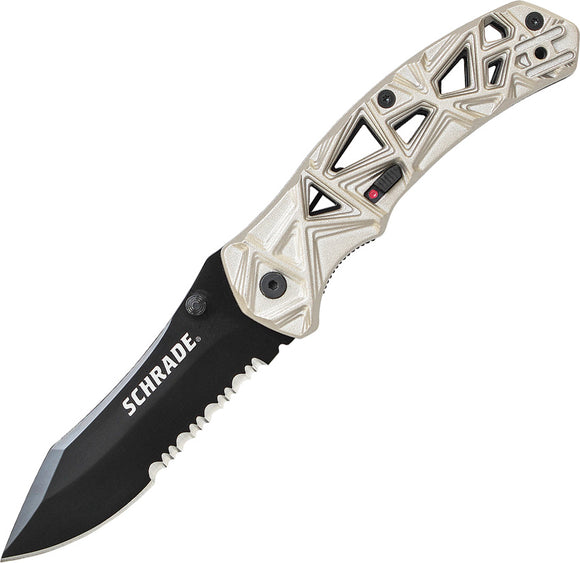 Schrade Shizzle Magic Linerlock A/O Assisted Open AUS-8 Serrated Folding Knife a11cs