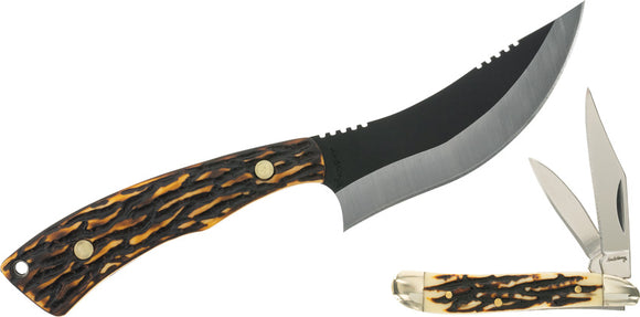 Schrade 2pc Staglon Fixed Blade & Folding Pocket Knife  Gift Set Combo 1157960
