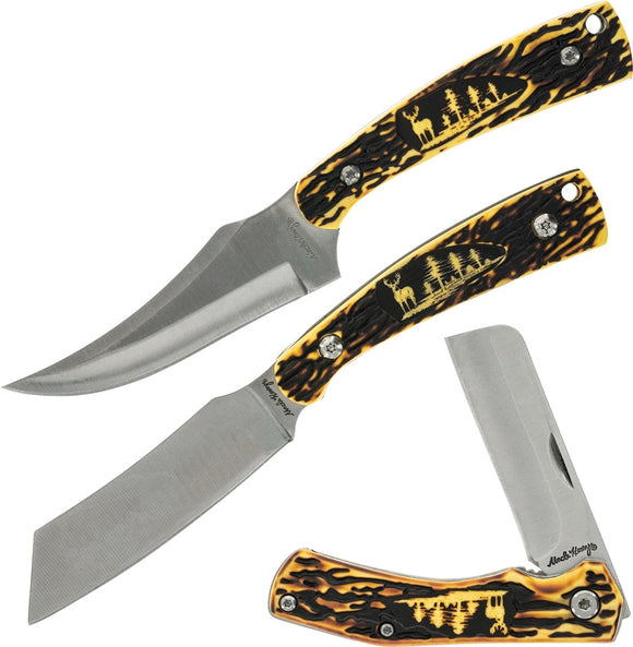 Schrade Whitetail 3pc Delrin Stag Sharpfinger and Razor Folding Knife Gift Set 1157963