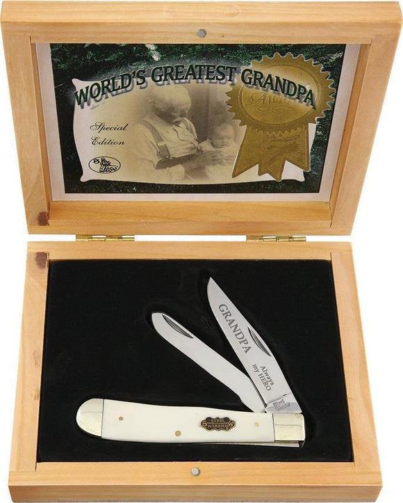 Frost World's Greatest Grandpa Trapper White Bone Knife w/ Gift Box