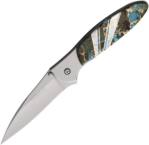 Santa Fe Stoneworks Custom Kershaw Leek Framelock Turquoise Folding Knife W07