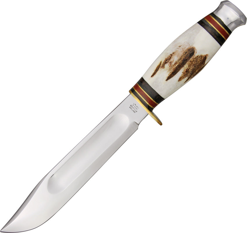J. Adams Sheffield England Carbon Steel Stag Handle Fixed Bowie
