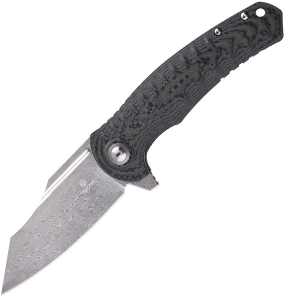 Shieldon Tranchodon Linerlock Black/Green Folding 9Cr18MoV Damascus Knife 7093D