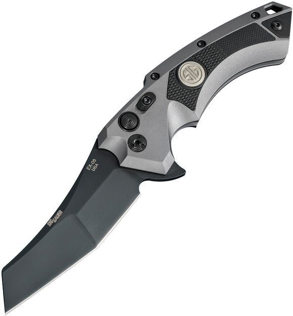 Sig X5 Gray Aluminum Tactical Button Lock Folding Knife Stainess Blade 36562