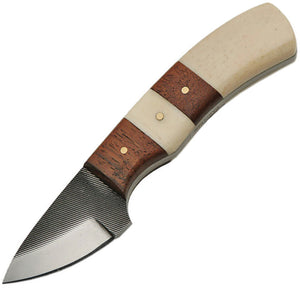 Sawmill 5.5" Bone & Wood Hunter Steel File Fixed Blade Knife + Leather Sheath 0021