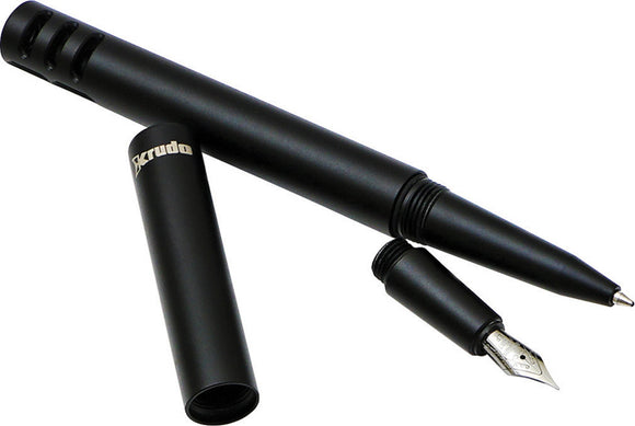Krudo Ink Pen w/ Fountain Nib Black Aluminum Ball Point Pen G388