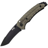SOG Kiku Button Lock A/O Green Linen Micarta Folding S35VN Pocket Knife KU3004X