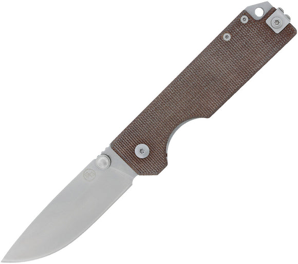 StatGear Ausus Linerlock Brown Micarta Stonewash D2 Tool Steel Folding Knife 109