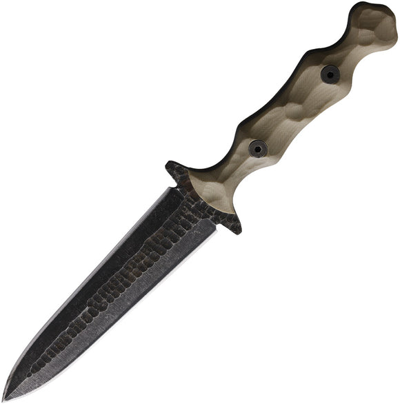Stroup Knives Dagger Tan Sculpted G10 Handle 1095HC Steel Fixed Blade Knife DAGTG10S
