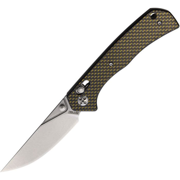 S-TEC Axis Lock Gold Carbon Fiber Handle D2 Tool Steel Clip Point Folding Pocket Knife 023