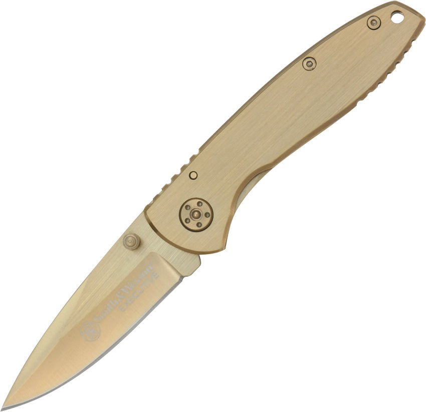 Smith & Wesson Executive Framelock Golden Handle Stainless Folding