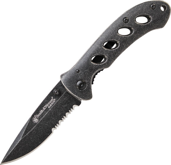Smith & Wesson Oasis Black Aluminum Folding 7Cr17MoV Pocket Knife 421