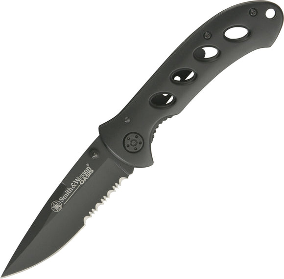 Smith & Wesson Oasis Black Titanium Folding Serrated Pocket Knife 423BS