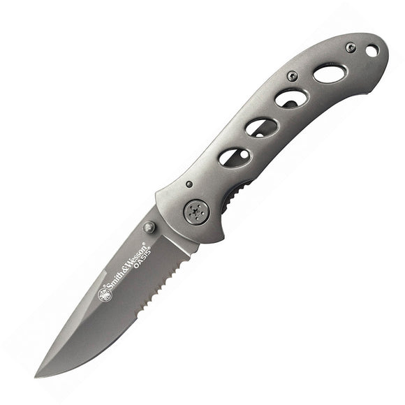 Smith & Wesson Oasis Gray Titanium Folding Stainless Pocket Knife 423GS