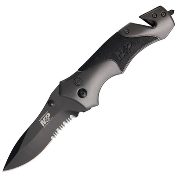 Smith & Wesson M&P Rescue Gray Aluminum Folding Serrated Pocket Knife MP8BS