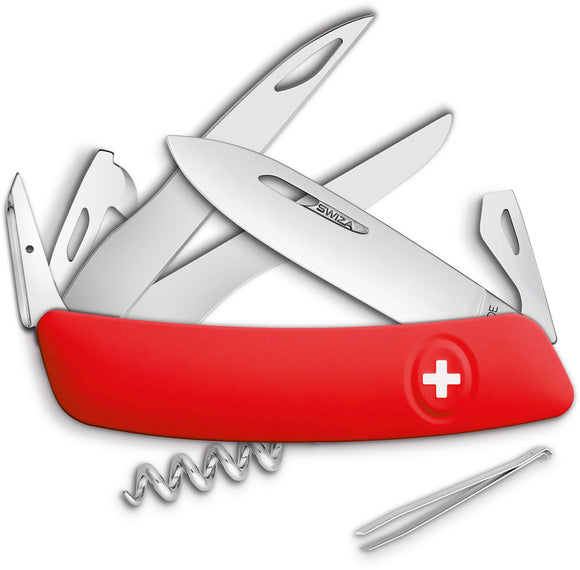 Swiza D07 Swiss Red Folding Knife Pocket Folder w/ Corkscrew & Tweezers 1101000