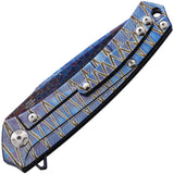 Defcon JK Series Framelock Blue & Yellow Folding Damascus Pocket Knife 4330