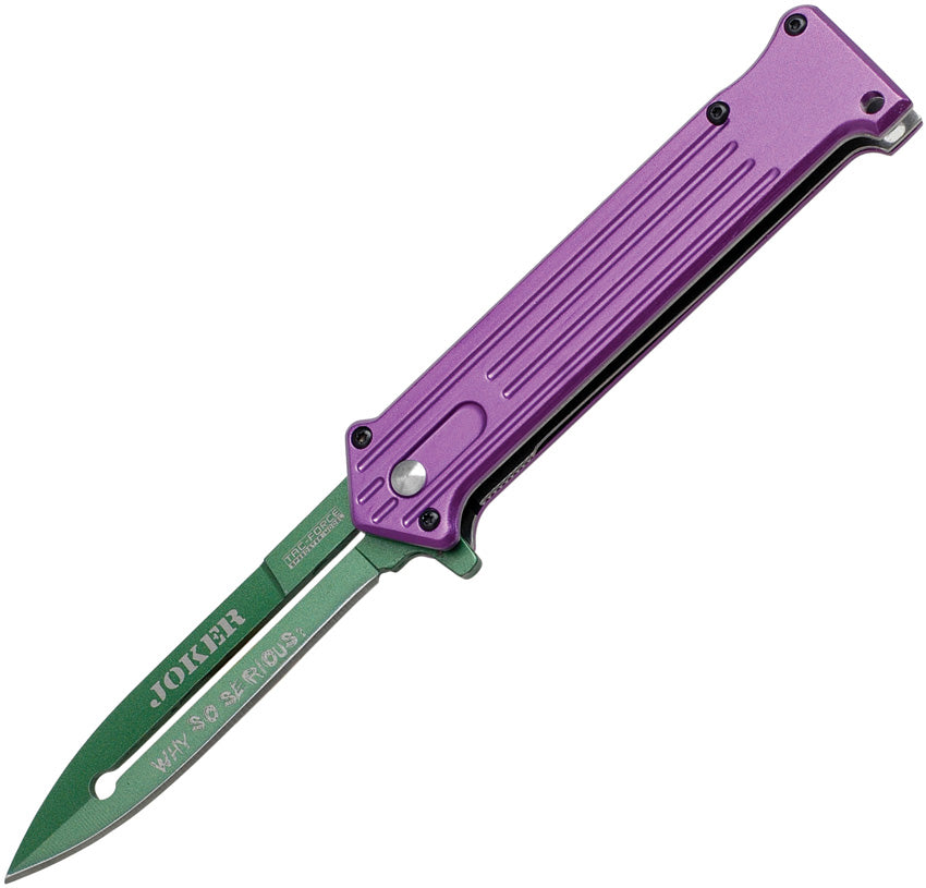 Tac Force Joker Fantasy Linerlock A/O Purple Handle Green Folding