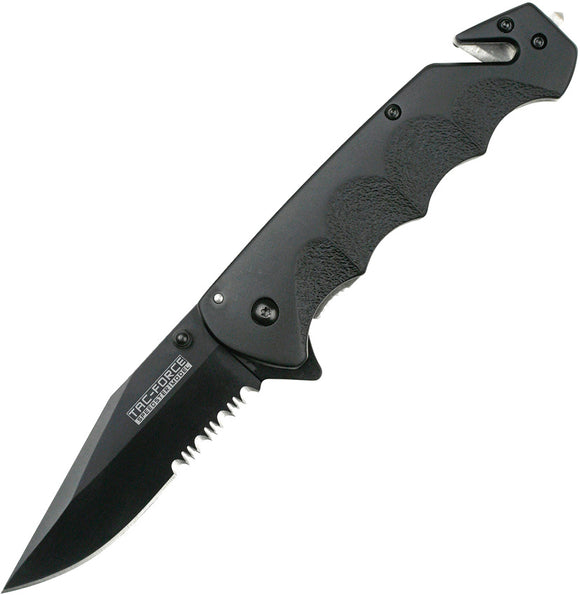 TAC FORCE Black Rescue Assisted Open Serrated Folding  Knife - 499BD