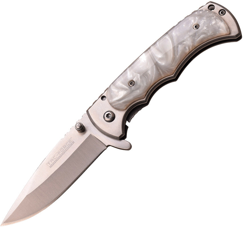 Tac Force Linerlock A/O Satin White Resin Handle Stainless Folding