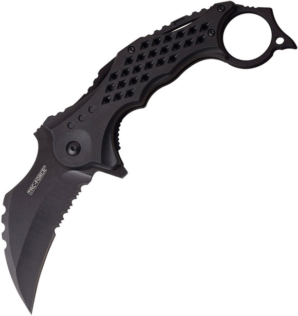 Tac Force Linerlock A/O Black ABS Handle Folding Serrated Karambit Knife 945BK